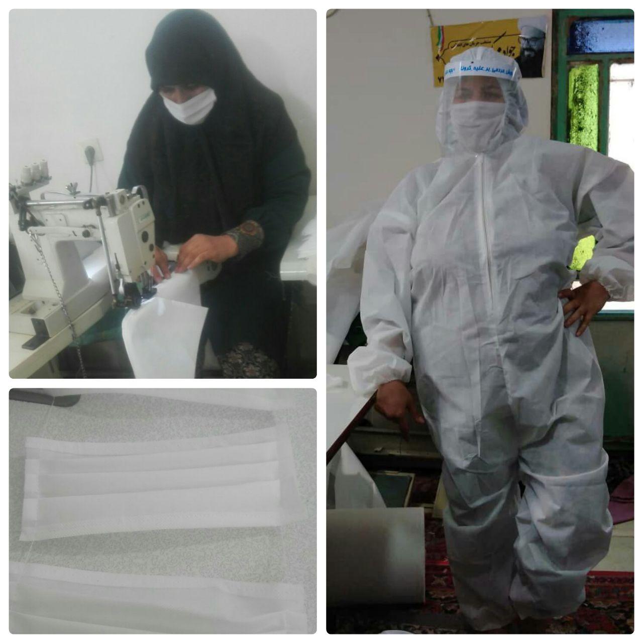 دوخت ماسک ،لباس سرهمی ،گان توسط کارگاه مهارت آموزی در محسط کار واقعی شهرستان خلیل آباد